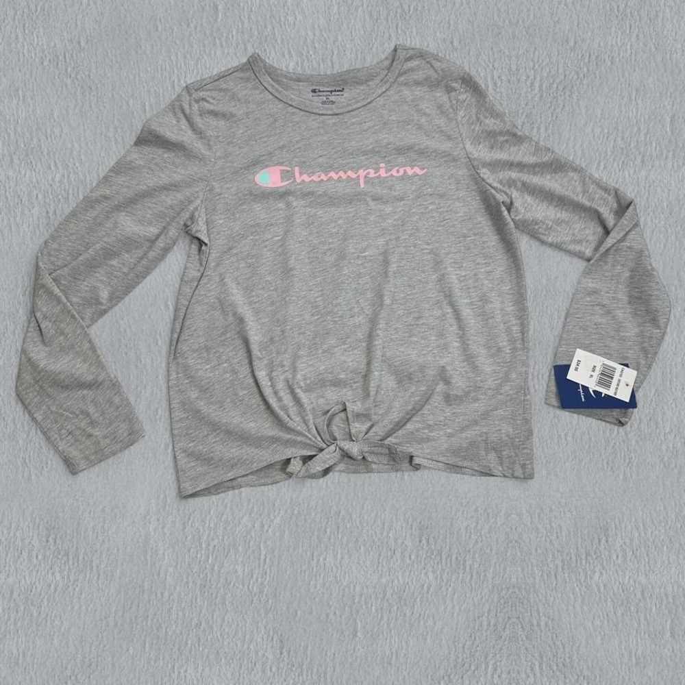 Champion Women's Gray Long-Sleeve Knot Front Top - Pink Logo
